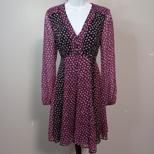 Diane Von Furstenburg Long Sleeve Purple Silk Dress Size 6